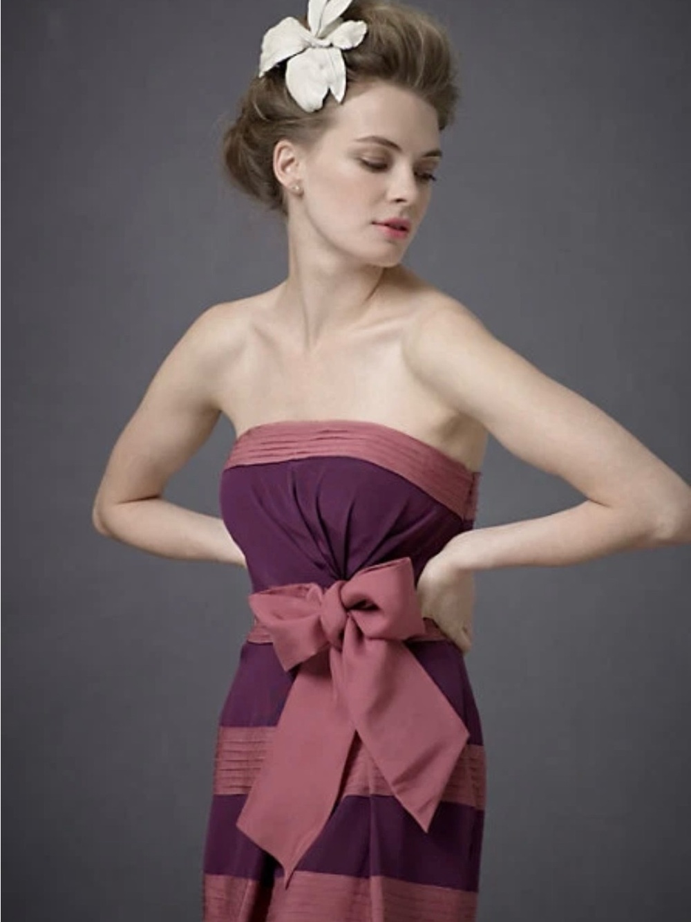 Anthropologie Hitherto Silk Strapless Cocktail Dress Burgundy Purple Pink 6 / S
